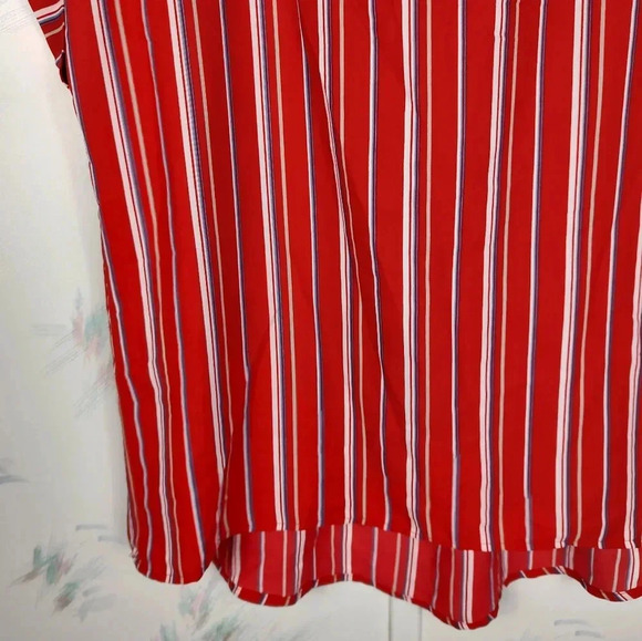 Anthropologie Red Striped Short Sleeve Blouse Sz M - Picture 5 of 10